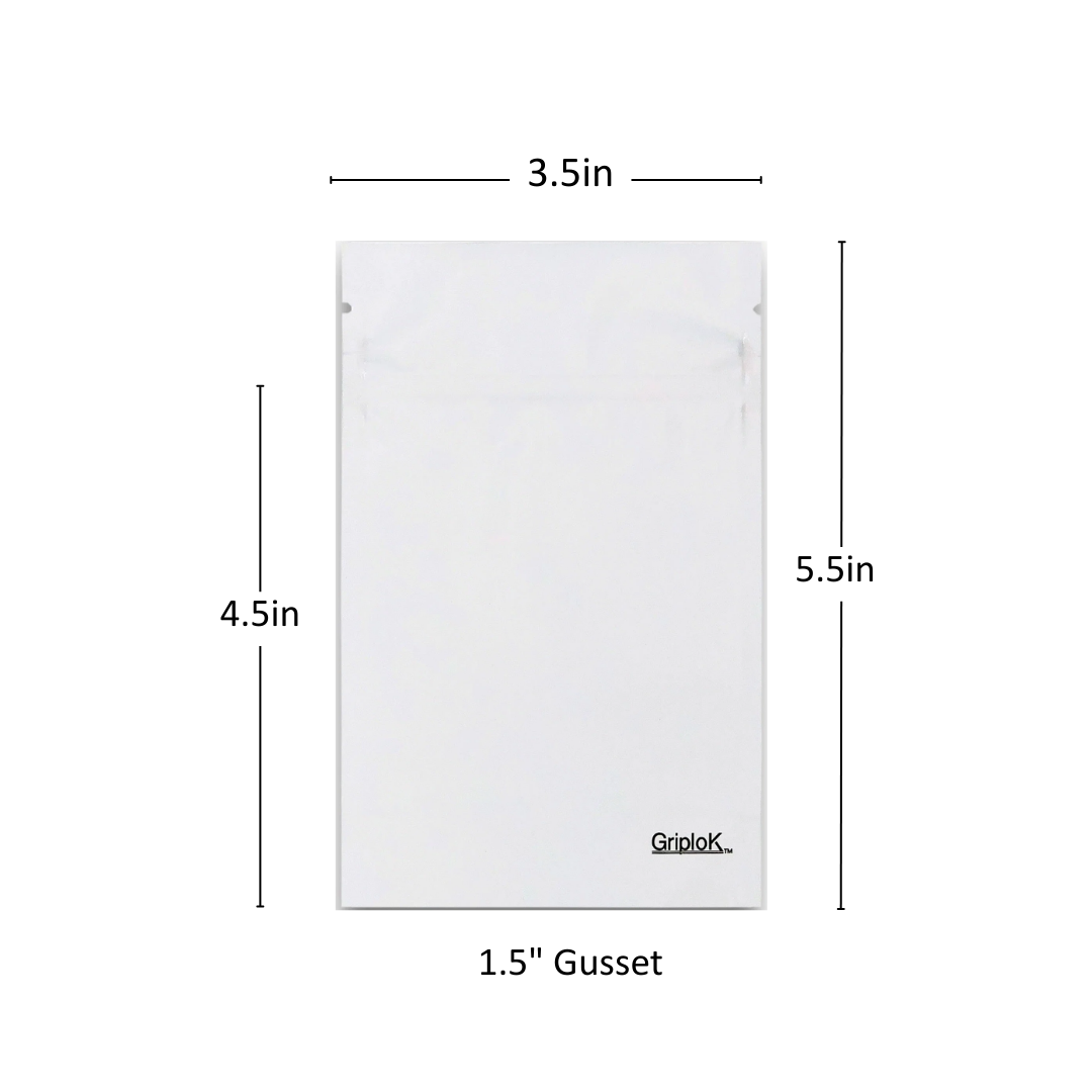 3.5g Matte White Bags - 3200 Count ($0.22/unit) | 3.5"x5.5"x1.5" - Child Resistant
