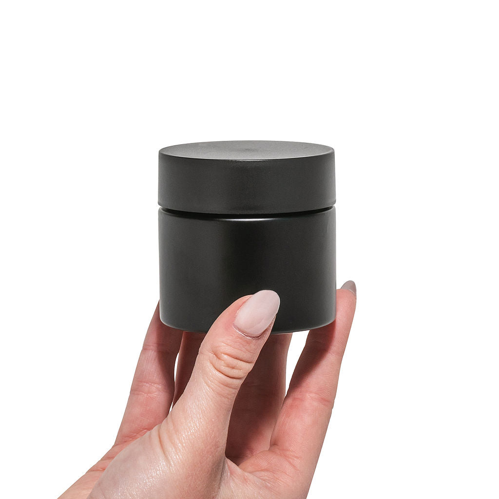 3oz Black Glass Straight-Wall Wide-Mouth Jar with Child-Resistant Lid - 105 Count ($0.85/Unit)
