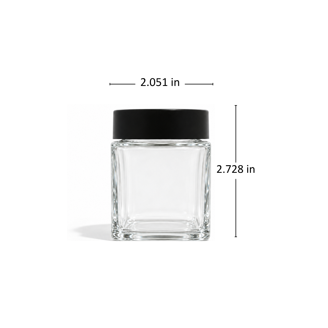 4oz Square Clear Straight Sided Glass Jar w/CR Flush 53/400 Cap - 70 Count ($0.71/Unit)