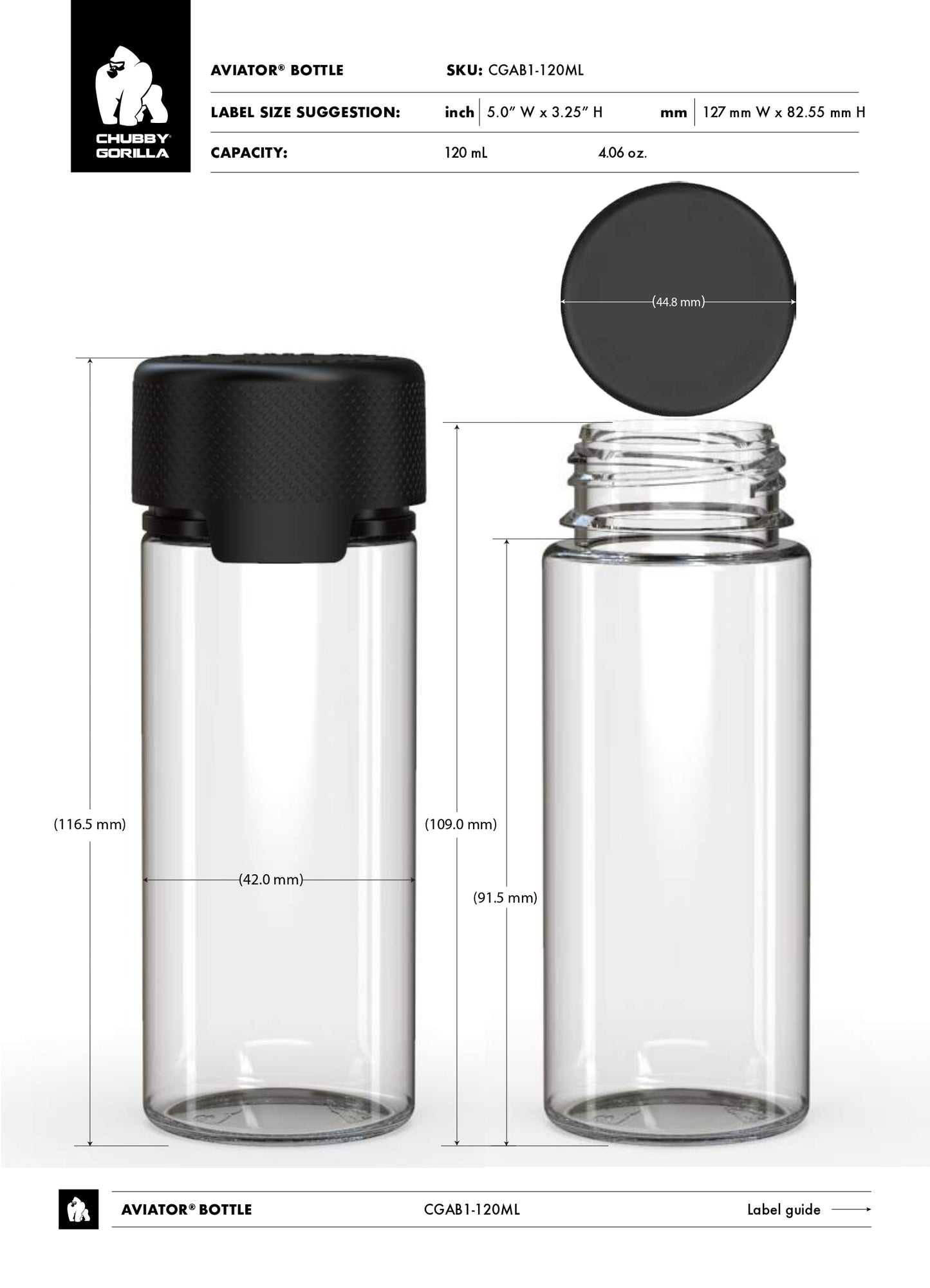 120ml Chubby Gorilla Aviator CR Bottle - 400 Count ($0.6233/Unit)