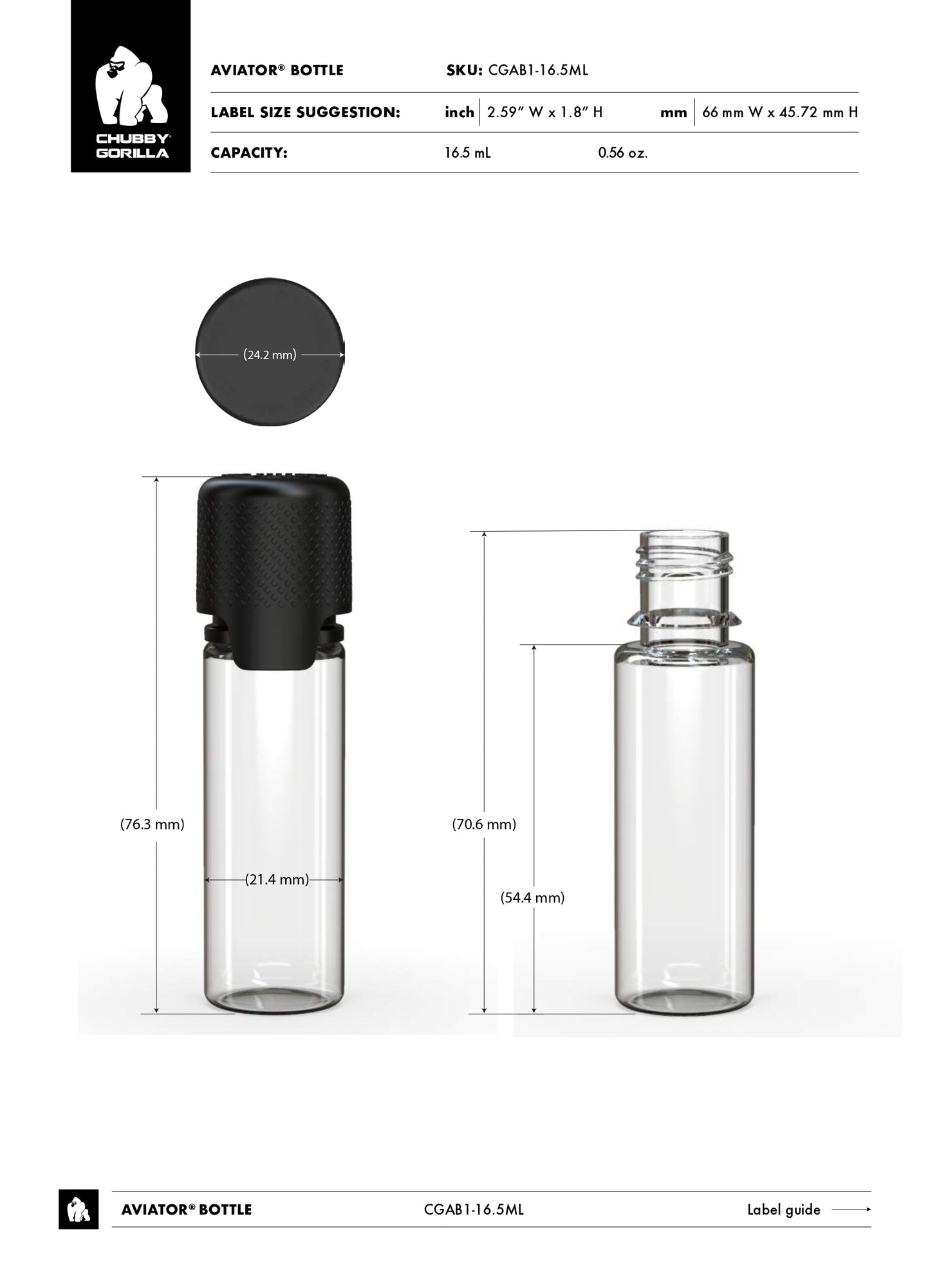 16.5ml Chubby Gorilla Aviator CR Bottle - 1000 Count ($0.2671/Unit)