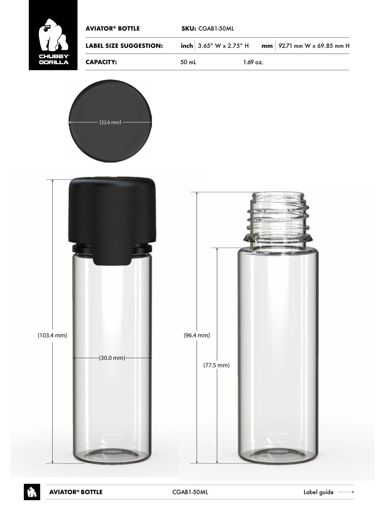 50ml Chubby Gorilla Aviator CR Bottle - 500 Count ($0.4563/Unit)