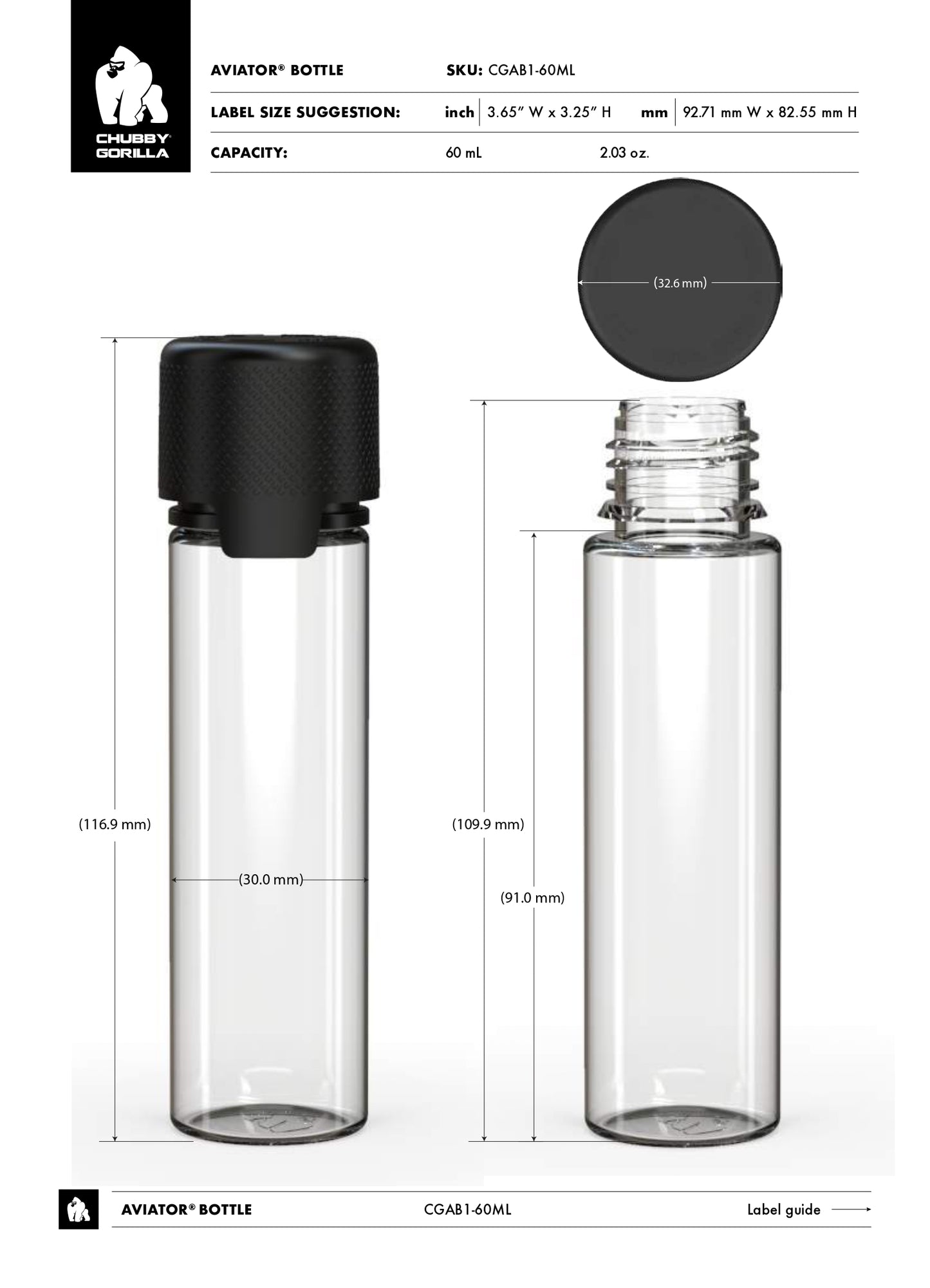 60ml Chubby Gorilla Aviator CR Bottle - 500 Count ($0.4563/Unit)