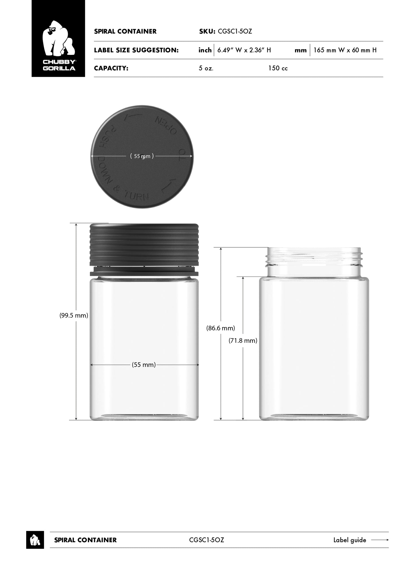 5oz Chubby Gorilla Spiral CR Container w/ Inner Seal & Tamper Evident Break-Off Band - 300 Count ($0.7958/Unit)