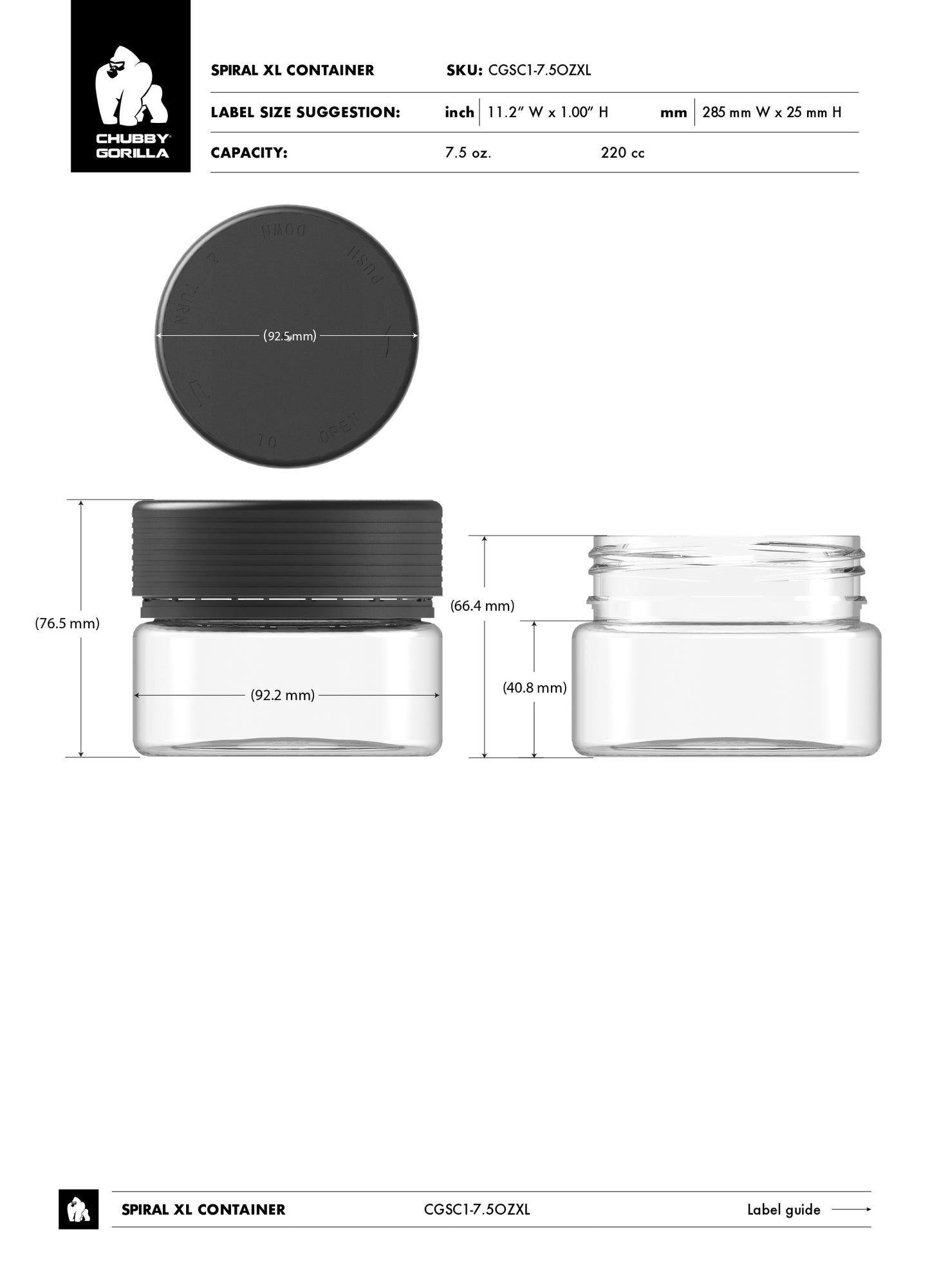 7.5oz Chubby Gorilla Spiral CR XL Container w/ Inner Seal & Tamper Evident Break-Off Band - 100 Count ($1.8142/Unit)