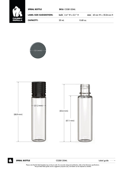 20ml Chubby Gorilla Spiral Bottle w/ Inner Seal & Tamper Evident Break-Off Band - 1000 Count ($0.2949/Unit)
