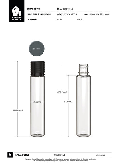 30ml Chubby Gorilla Spiral Bottle w/ Inner Seal & Tamper Evident Break-Off Band - 1000 Count ($0.3172/Unit)