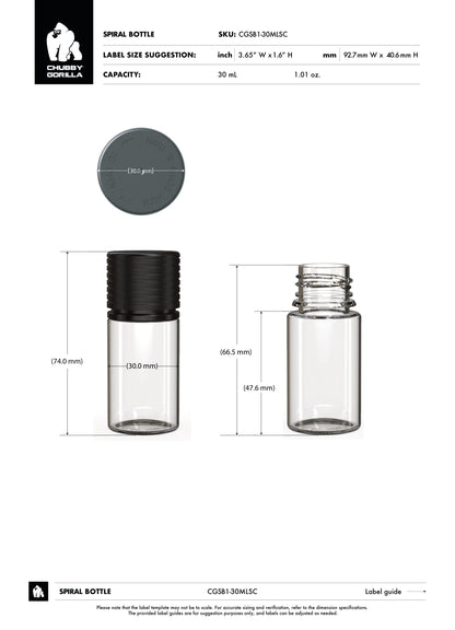 30ml Chubby Gorilla Stubby Spiral Bottle w/ Inner Seal & Tamper Evident Break-Off Band - 1000 Count ($0.3729/Unit)