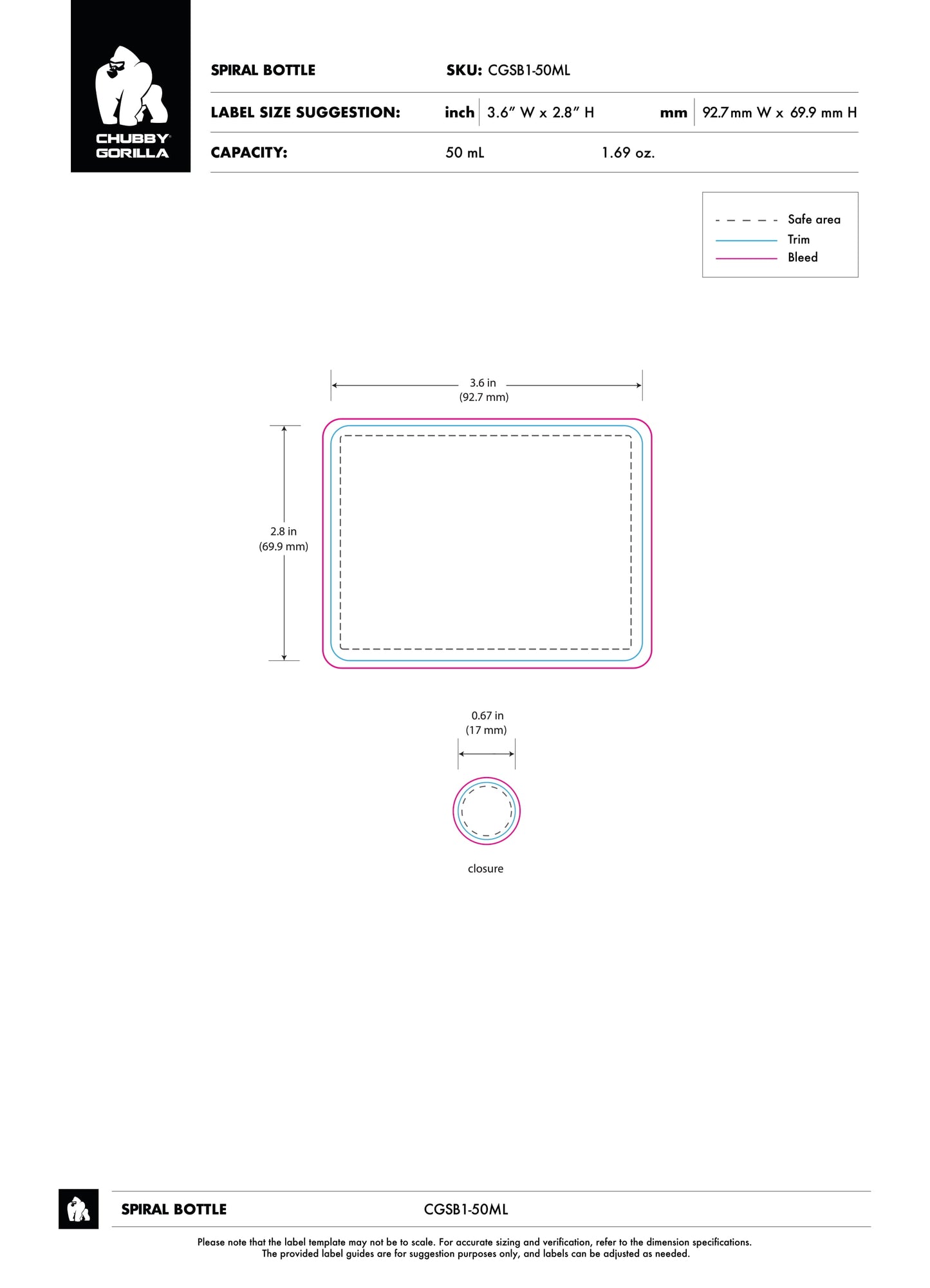 50ml Chubby Gorilla Spiral Bottle w/ Inner Seal & Tamper Evident Break-Off Band - 500 Count ($0.4452/Unit)