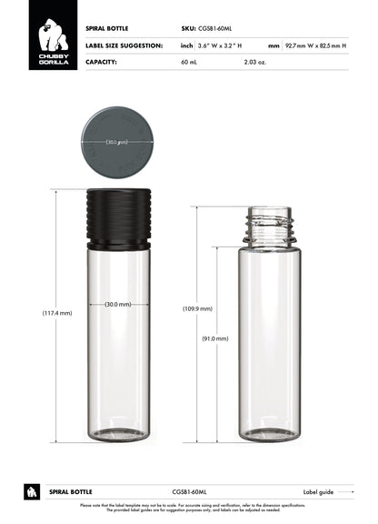 60ml Chubby Gorilla Spiral Bottle w/ Inner Seal & Tamper Evident Break-Off Band - 500 Count ($0.4452/Unit)