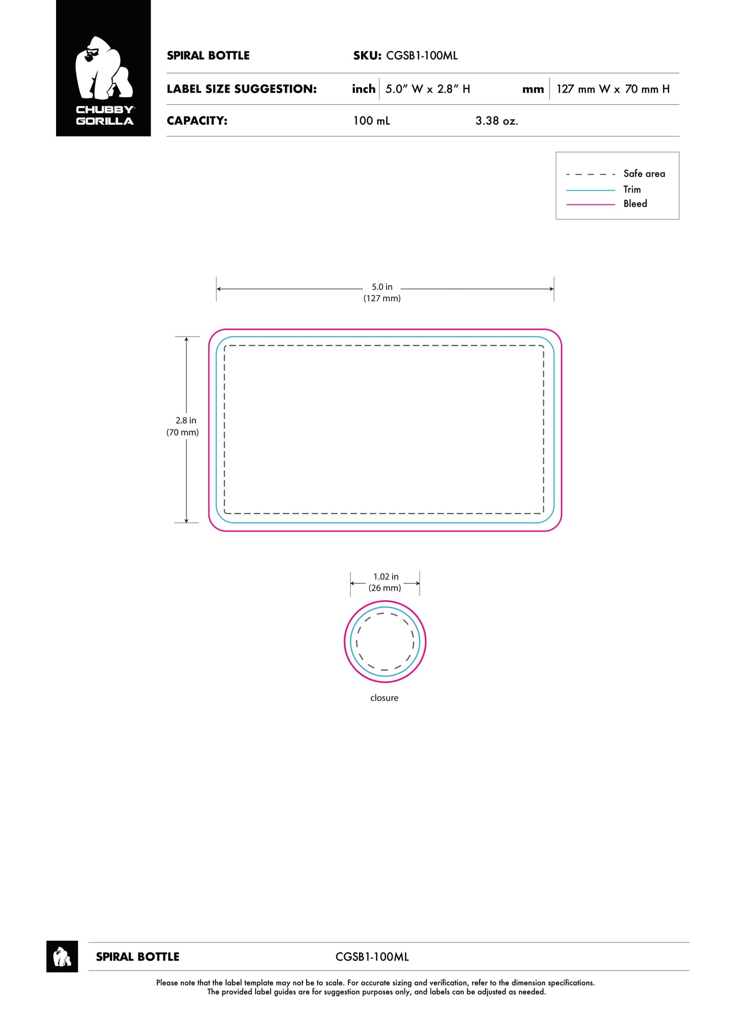 100ml Chubby Gorilla Spiral Bottle w/ Inner Seal & Tamper Evident Break-Off Band - 400 Count ($0.6233/Unit)