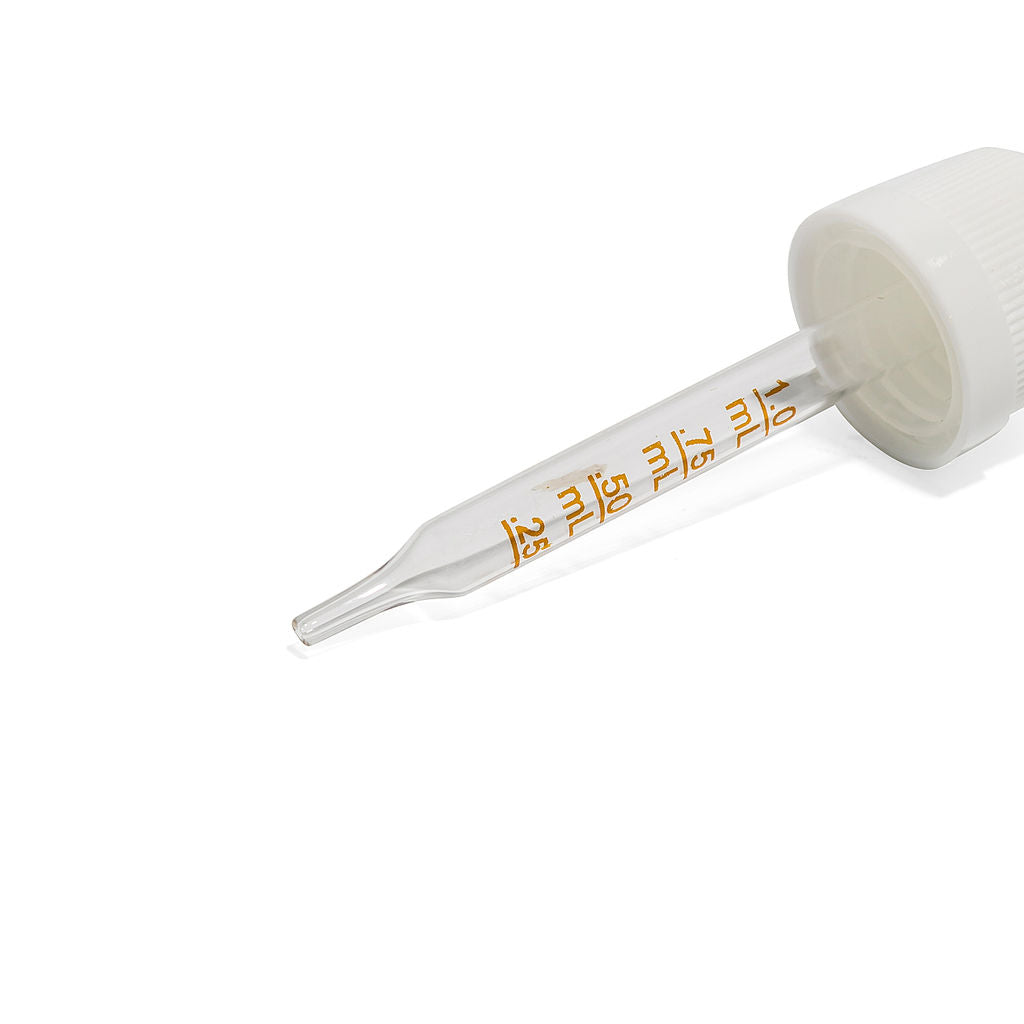 White 18/415 Child-Resistant Glass Pipettes with Markings for 30ml Dropper Bottles - 2156 Count ($0.20/unit)