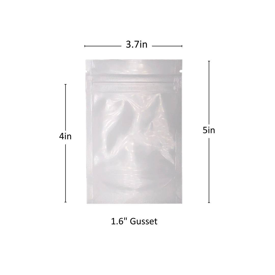 3.5g White/Clear Mylar Bags - 2000 Count ($0.105/unit) | 3.7"x5"x1.6"