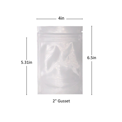 7g White/Clear Mylar Bags with Gusset - 2000 Count ($0.11/unit) | 4"x6.5"x2"