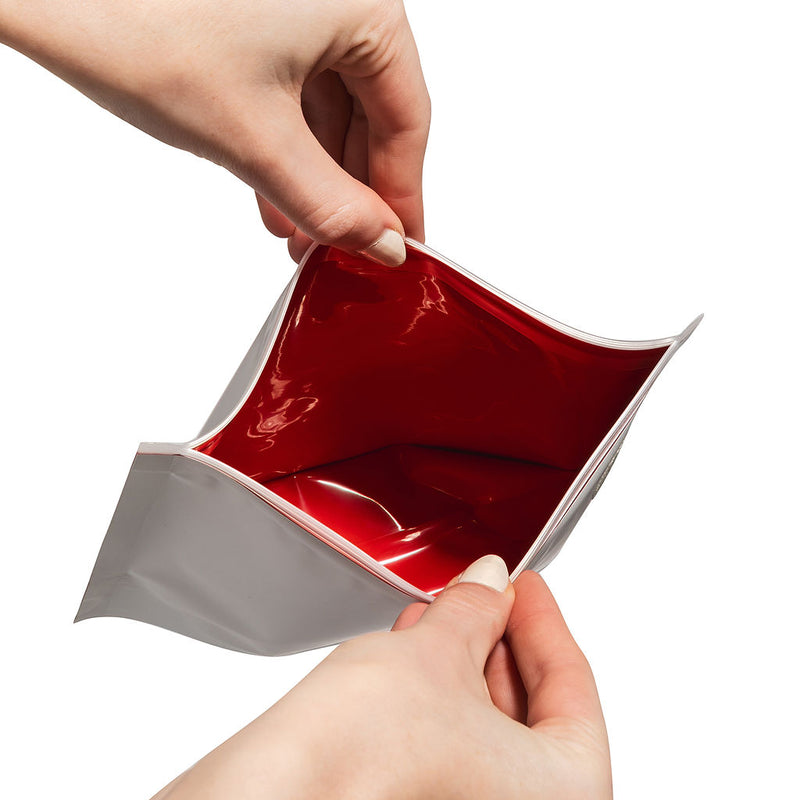 14g Matte White/Cherry Exit Bags - 800 Count ($0.45/Unit) | 8"x6"x3" - Child Resistant