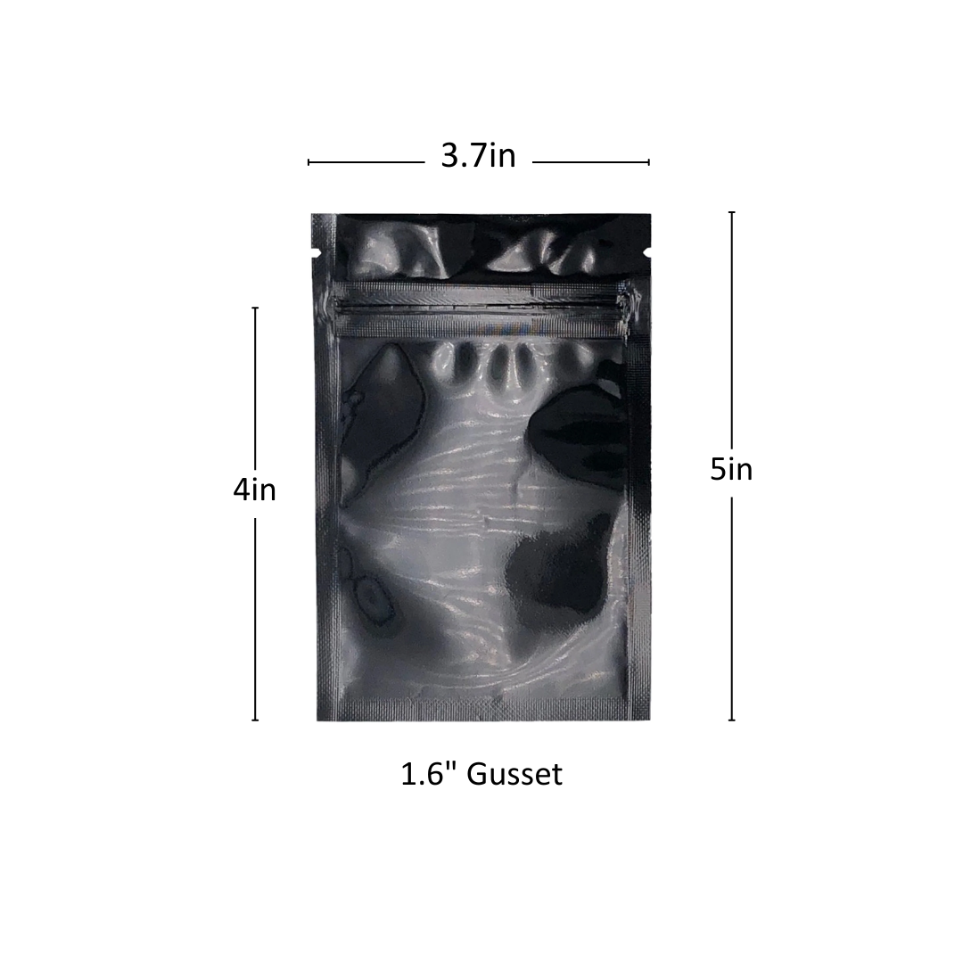 3.5g Black/Clear  Mylar Bags - 2000 Count ($0.105/unit) | 3.7"x5"x1.6"