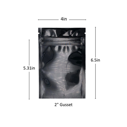 7g Black/Clear Mylar Bags with Gusset  - 2000 Count ($0.11/unit) | 4"x6.5"x2"