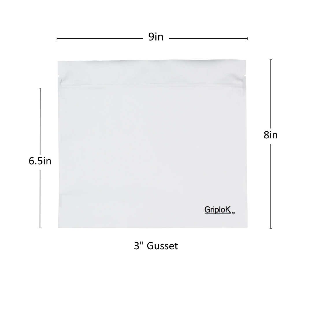 28g Matte White Bags - 800 Count ($0.38/unit) | 9"x8"x3" - Child Resistant