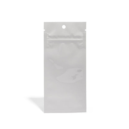 Glossy White Mylar Vape Bag – CR Zipper with Hanger Hole - 3800 Count ($0.16/unit) | 2.5"x6" - Child Resistant