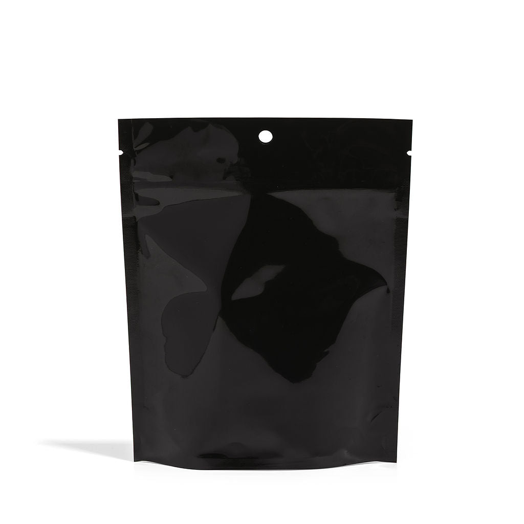 7g Glossy Black Mylar Bag – CR Zipper with Hanger Hole - 2000 Count ($0.27/unit) | 5” x 6” x 2” - Child Resistant