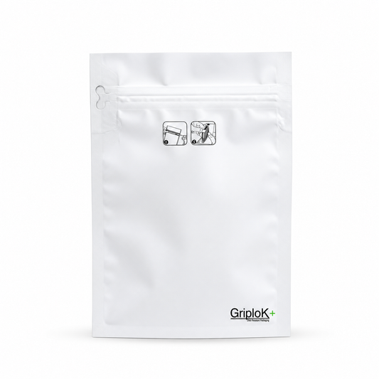 GriploK + Tamper-Evident CR Tab Bag with 30% PCR – 5" x 7", Matte White - 1000 count ($0.21/unit)