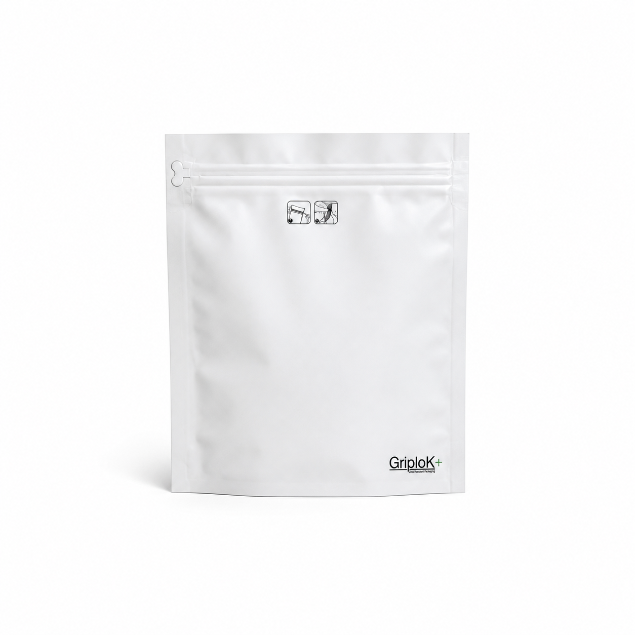 GriploK + Tamper-Evident CR Tab Bag with 30% PCR – 7.5" x 9", Matte White - 1000 count ($0.33/unit)