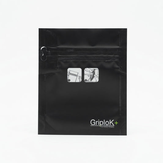 GriploK + Tamper-Evident CR Tab Bag with 30% PCR - 3.62" x 4.5" X 1.5", Matte Black - 2000 count ($0.19/unit)