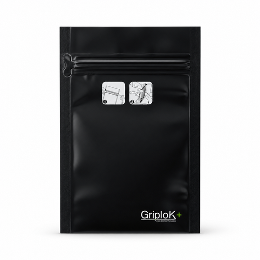 GriploK + Tamper-Evident CR Tab Bag with 30% PCR - 3.62" x 5.85" x 1.8", Matte Black - 2000 count ($0.20/unit)