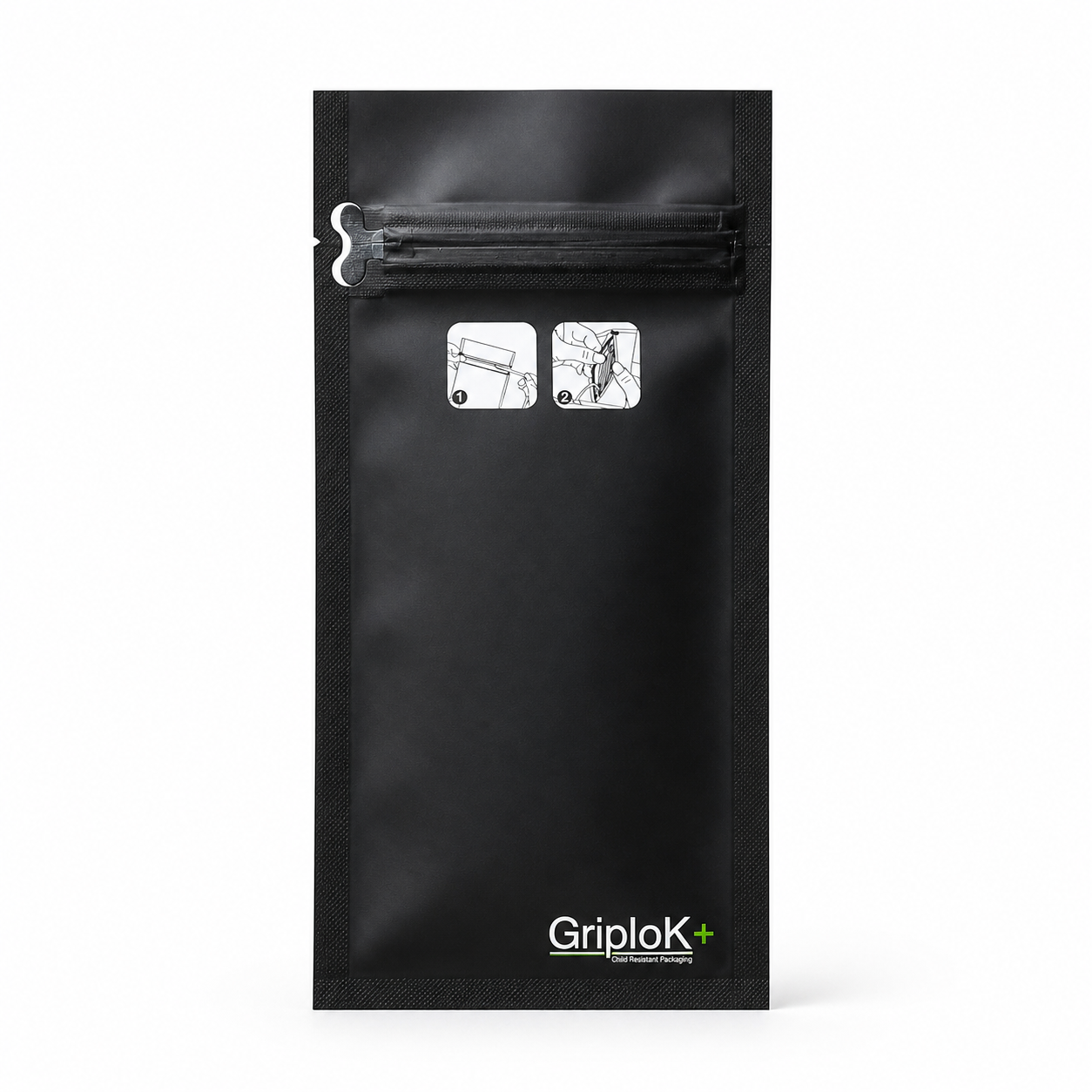 GriploK + Tamper-Evident CR Tab Bag with 30% PCR - 3" x 7.2", Matte Black - 2000 count ($0.23/unit)