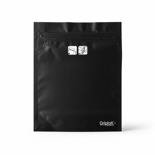 GriploK + Tamper-Evident CR Tab Bag with 30% PCR – 6" x 7.5" x 2.63", Gusseted, Matte Black - 1000 count ($0.36/unit)
