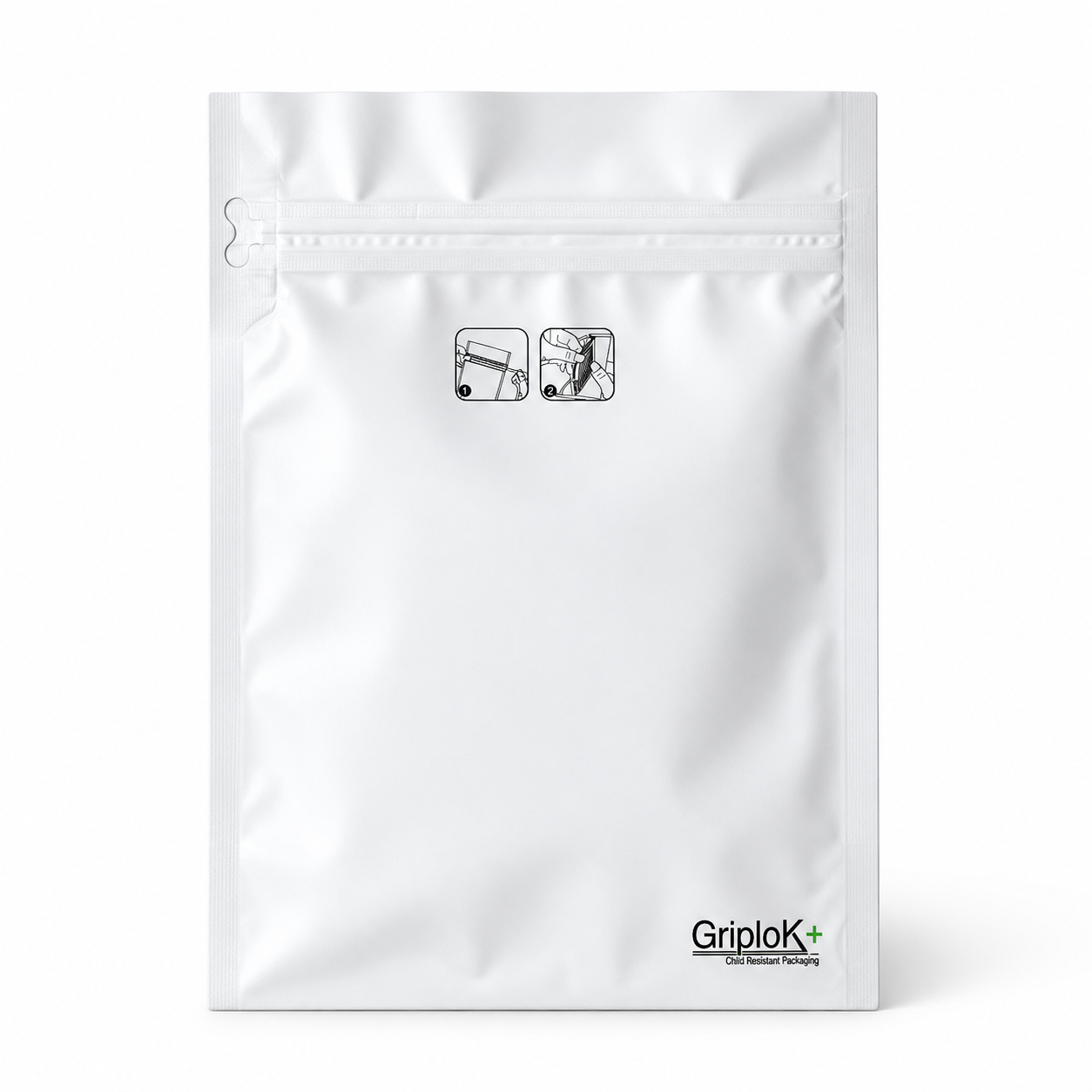 GriploK + Tamper-Evident CR Tab Bag with 30% PCR – 6" x 7.5" x 2.63", Gusseted, Matte White - 1000 count ($0.36/unit)