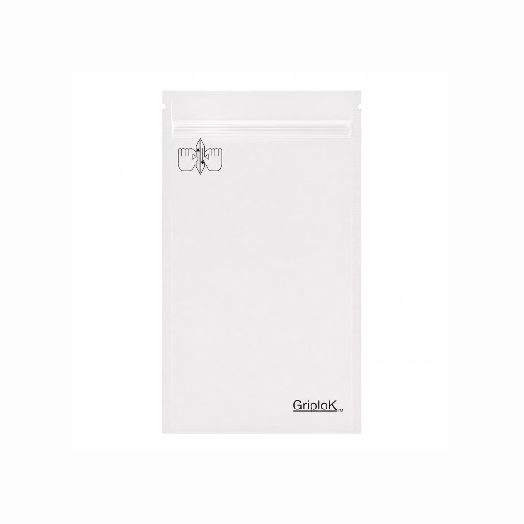 Griplok CR Pouch with 30% PCR, 4" X 6”, Matte White, Bottom Load - 3000 count ($0.17/unit)