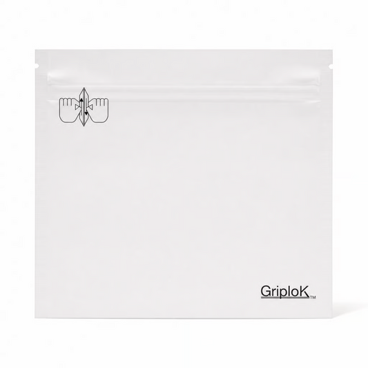 Griplok CR Pouch with 30% PCR, 9" X 6.5", Matte White, Bottom Load - 1200 count ($0.22/unit)