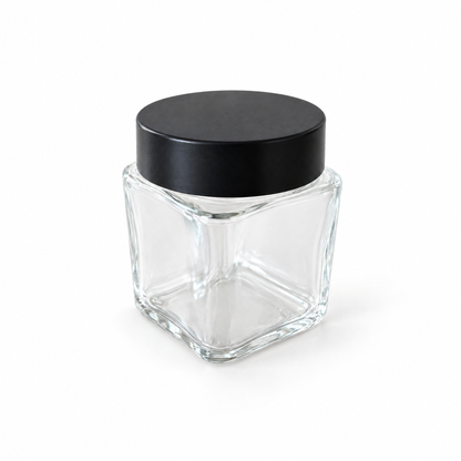 4oz Square Clear Straight Sided Glass Jar w/CR Flush 53/400 Cap - 70 Count ($0.71/Unit)