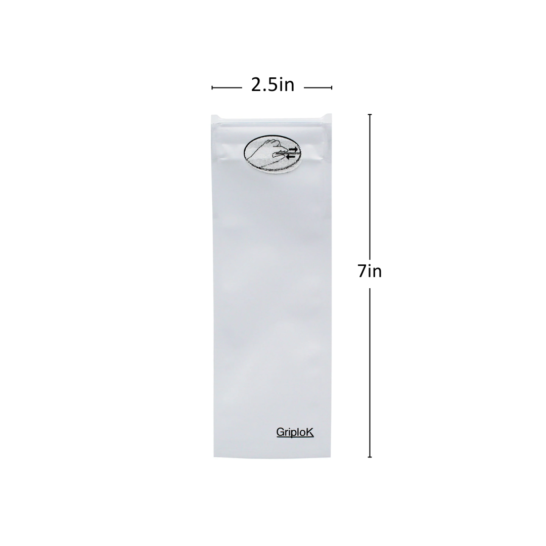 Matte White Mylar Pre Roll/Syringe/Vape Pen Bags - 1500 Count ($0.23/unit) | 2.5"x7" - Child Resistant
