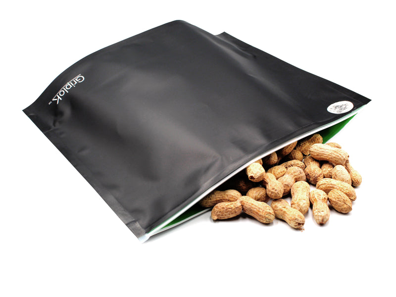 12"x9"x4" Opaque Black/Lime Child-Resistant GriploK Exit Bag with Peanuts
