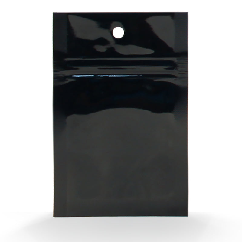 1 Gram Opaque Black Mylar/High-Barrier Bags with Zipper & Hang Hole