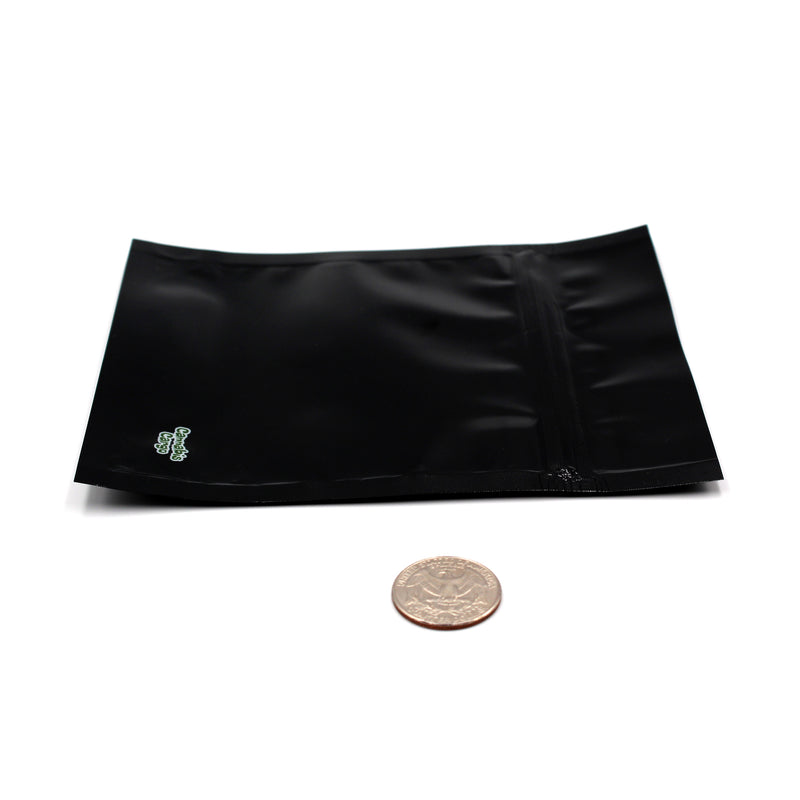 1/2oz (14g) Black Opaque Mylar/High-Barrier Bags with UV-Resistant Window (Comparison Picture)