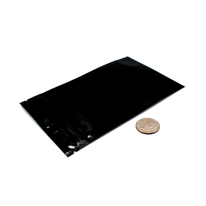 1/4oz (7g) Black Mylar/High-Barrier Bags with UV-Resistant Clear Side & Gusseted Bottom (Comparison Picture)