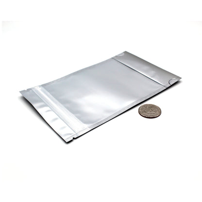 1/4oz (7g) Black Mylar/High-Barrier Bags with UV-Resistant Clear Side & Gusseted Bottom (Comparison Picture)
