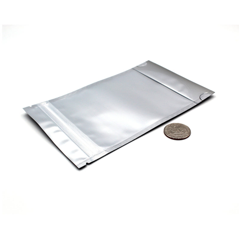 1/4oz (7g) Black Mylar/High-Barrier Bags with UV-Resistant Clear Side & Gusseted Bottom (Comparison Picture)