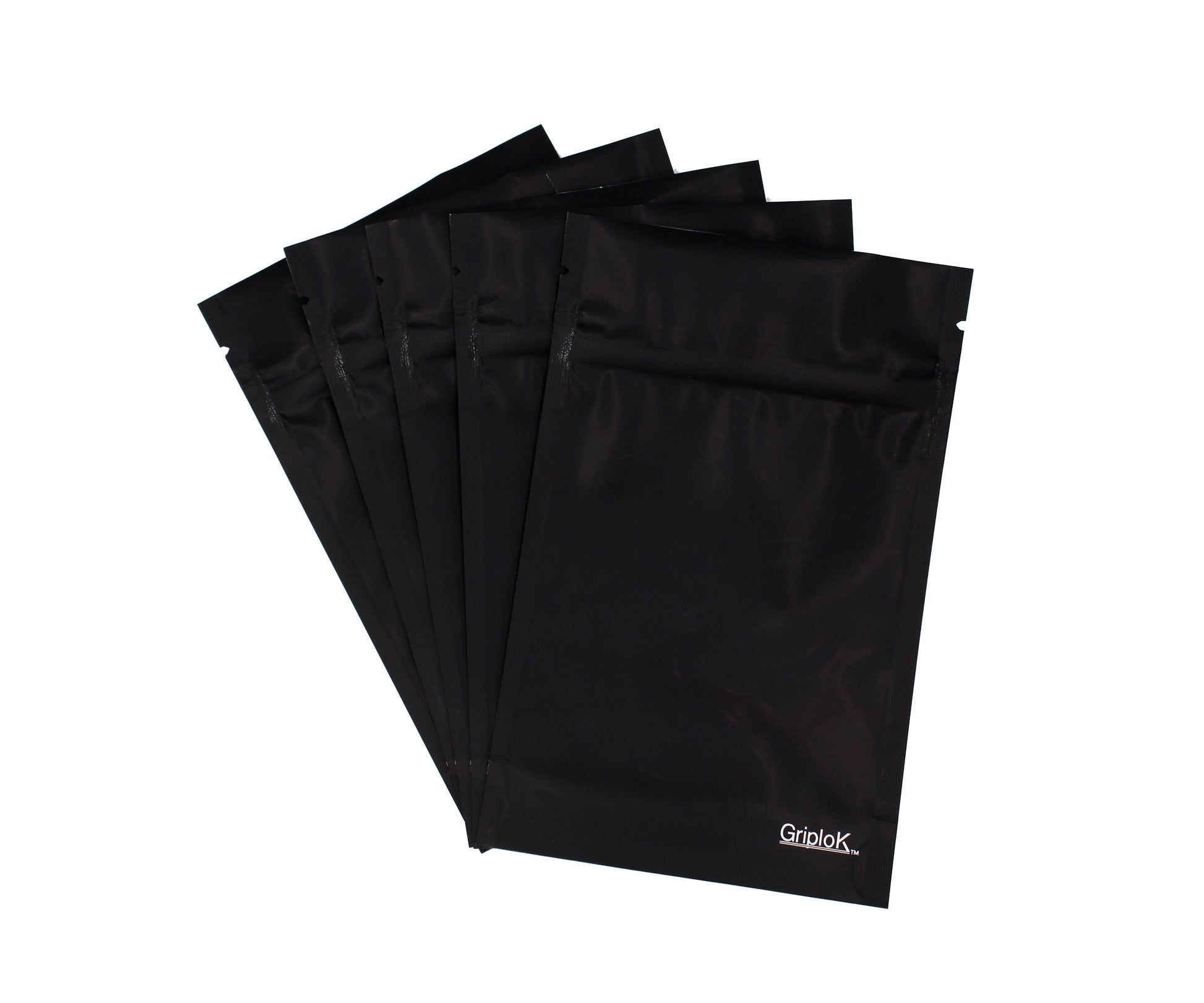1/8oz (3.5g) Opaque Black Child-Resistant GriploK Mylar Dispensary Bag with Film Above Zipper (Hero Shot)