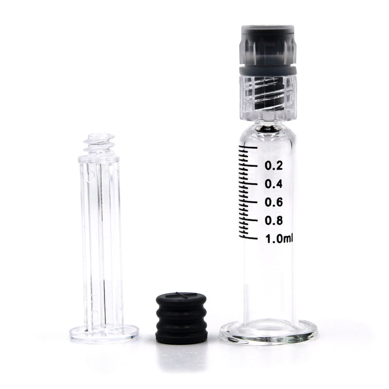 1ml Luer Lock Borosilicate Glass Syringe with Plastic & Silicone Plunger (Parts Standing)