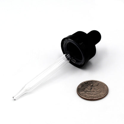 20/400 Finish Black Child-Resistant Glass Pipettes for 30ml (1oz) Boston Round Dropper Bottles (Comparison Picture)
