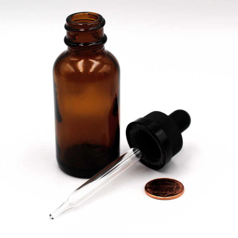 30ml Opaque Amber Boston Round Dropper Bottle with Black Child-Resistant Glass Pipette (Comparison Picture)