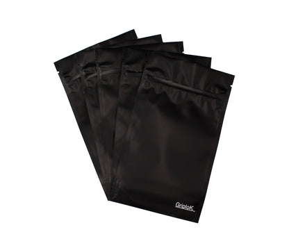 1/4oz (7g) Opaque Black Child-Resistant GriploK Mylar Dispensary Bag with Film Above Zipper (Hero Shot)