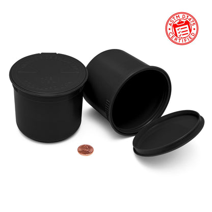 Opaque Black CoolJarz 90 Dram Child-Resistant Pop Tops (Comparison Picture)