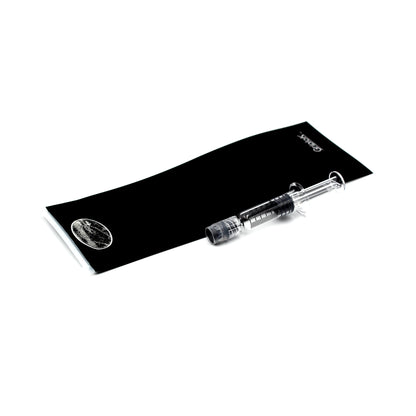 Black 2.5"x7" GriploK Exit Bag with 1ml Luer Lock Borosilicate Glass Syringe with Plastic & Silicone Plunger (Comparison Picture)