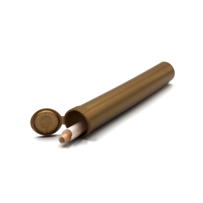 Child-Resistant Opaque Gold 116mm GriploK Pre Roll Tube with Kingsize ConeHead Organic Hemp Cone Inside