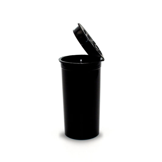 Opened Black Opaque 13 Dram GriploK Child-Resistant Pop Top Bottle